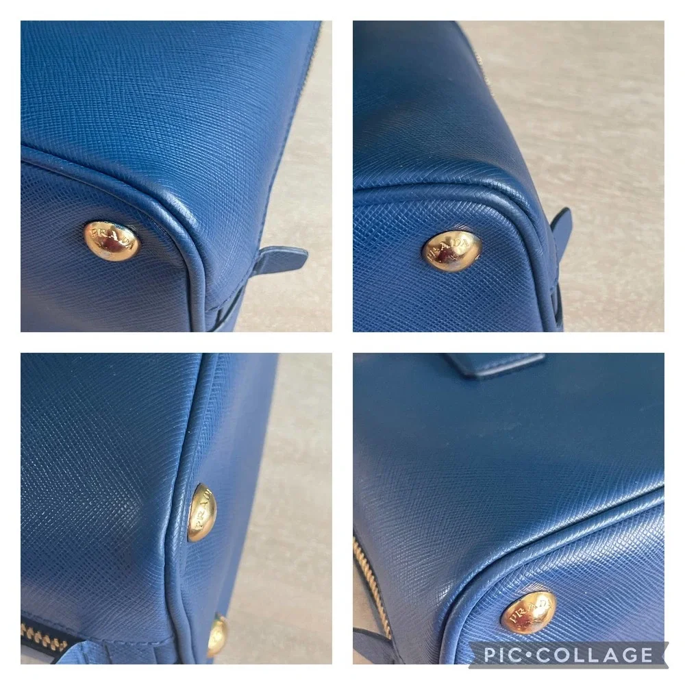 Prada Saffiano Dome Blue Mini Crossbody Bag Gold HW - Picture 13 of 14